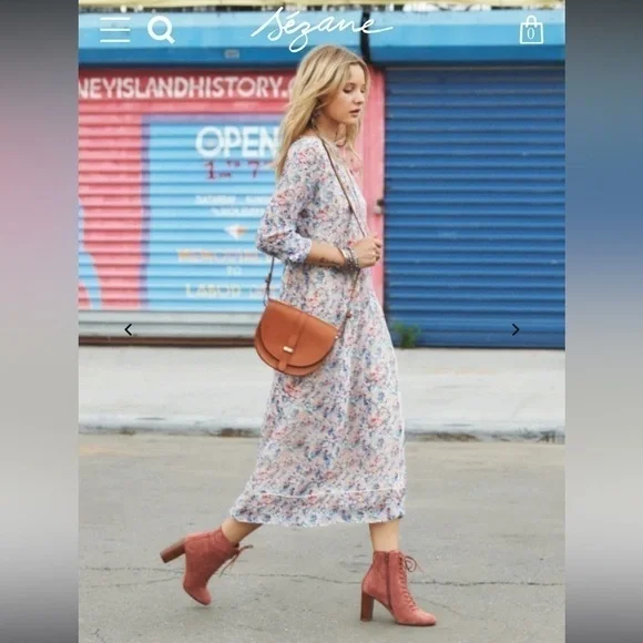 Sezane Alicia Heeled Booties 6.5 NIB Lace Up Suede Leather French Almond Toe - Picture 4 of 15